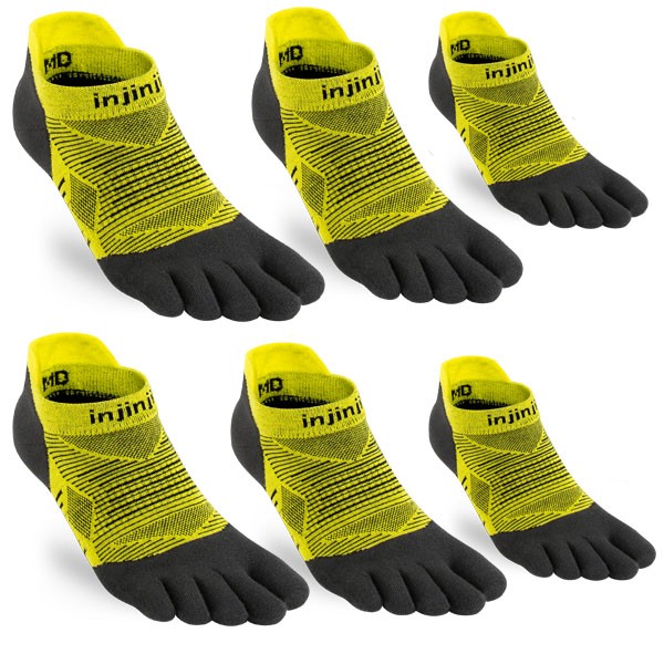 Injinji 6 Paar Run Lightweight No-Show 2.0 Schwarz/Gelb