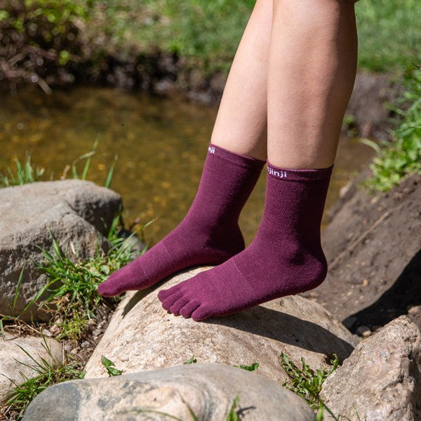 Chaussettes Injinji Liner Crew en laine à orteils grenat