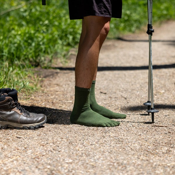 Chaussettes Injinji Liner Crew en laine - Toe Socks Forest
