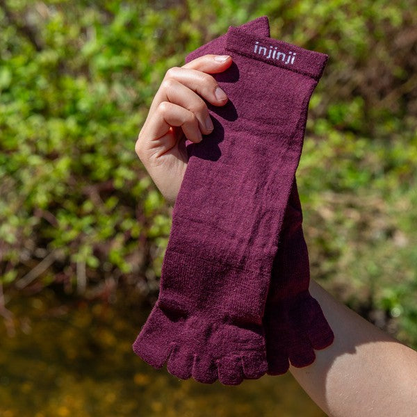 Chaussettes Injinji Liner Crew en laine à orteils grenat