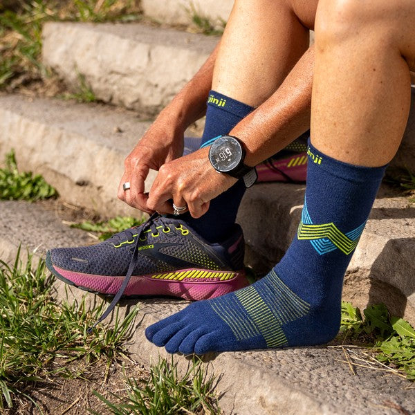 Chaussettes de course Injinji Run Crew Toe Socks Glow